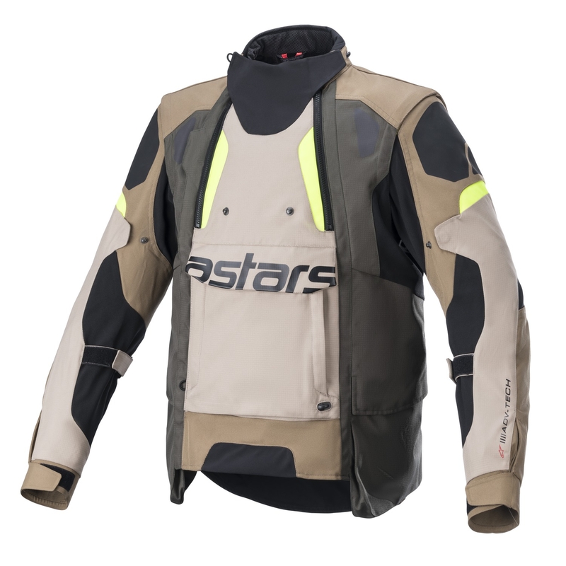 Alpinestars Halo Drystar haki bēša-bēša-fluo dzeltena motocikla jaka