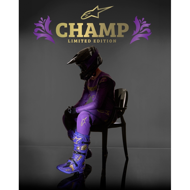 Alpinestars Tech 10 Limited Edition Champ Purple and Gold motociklu zābaki