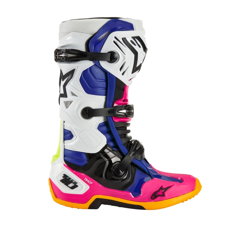 Alpinestars Tech 10 Limited Edition Coast White-Dark Blue-Pink-Fluo Yellow-Orange-Black Motociklu zābaki