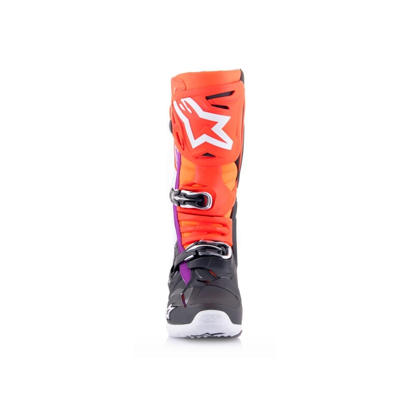 Alpinestars Tech 10 oranži-dzelteni-violeti-balti-melni motocikla zābaki