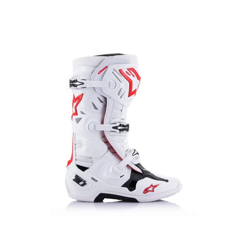 Alpinestars Tech 10 Supervented motociklu zābaki ar perforāciju Balti, sarkani un melni