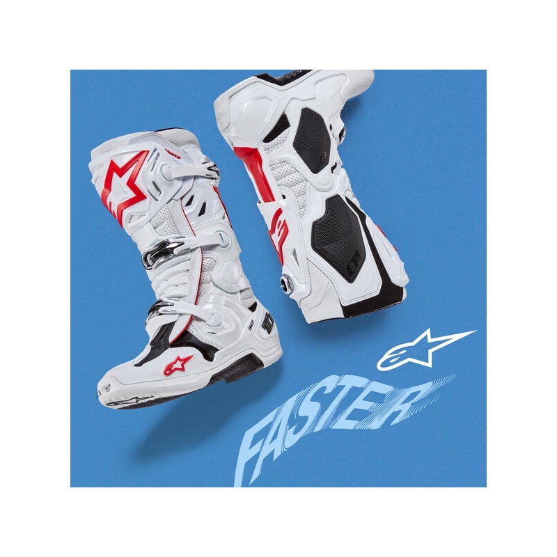 Alpinestars Tech 10 Supervented motociklu zābaki ar perforāciju Balti, sarkani un melni