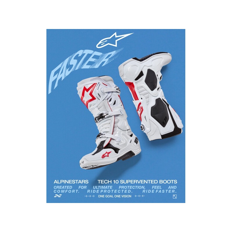 Alpinestars Tech 10 Supervented motociklu zābaki ar perforāciju Balti, sarkani un melni