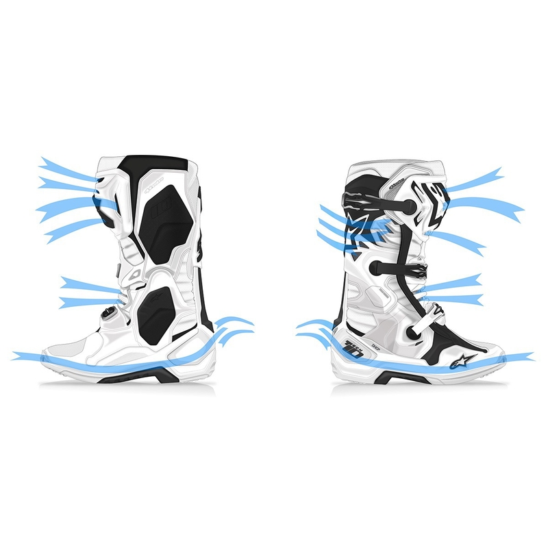 Alpinestars Tech 10 Supervented motociklu zābaki ar perforāciju Balti, sarkani un melni