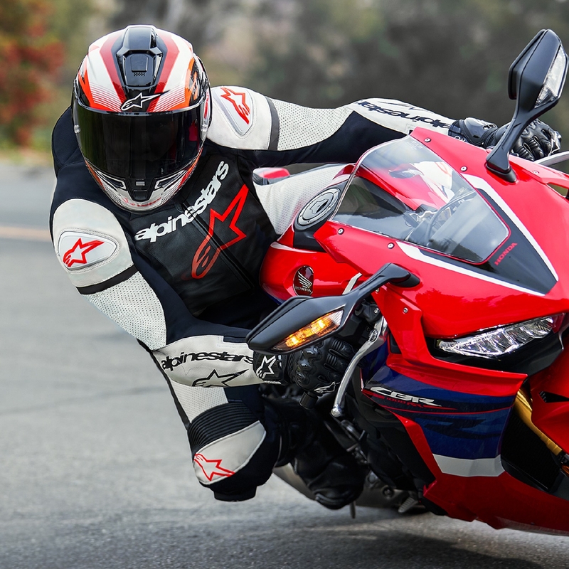 Alpinestars GP Force Lurv fluo sarkanbaltsarkans melns viengabala ādas motocikla kombinezons