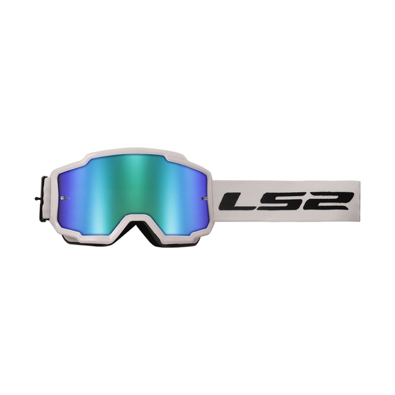 LS2 Charger H-V motokrosa brilles baltas ar zaļu iridija pleksi
