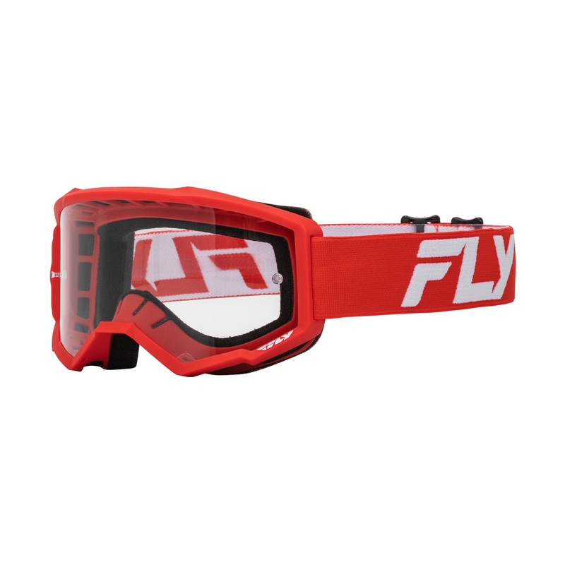 Motokrosa brilles FLY Racing Focus sarkanbaltsarkanas ar caurspīdīgu pleksi