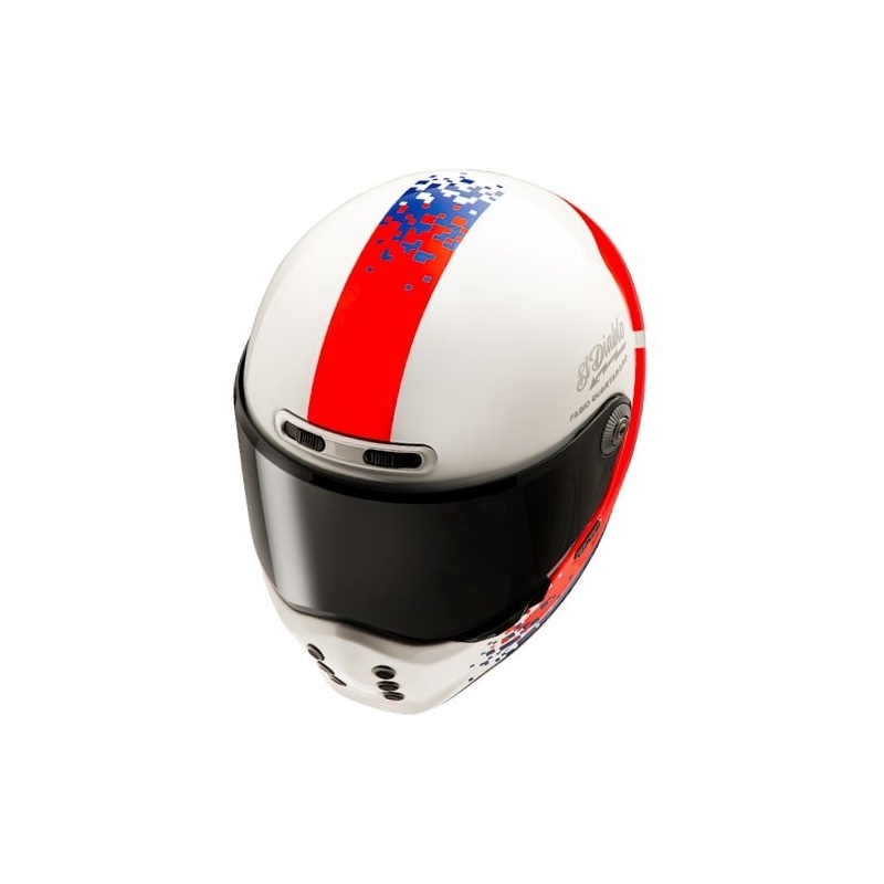 Integrēta motociklistu ķivere HJC V10 Fabio Quartararo 20 Retro balta-sarkana-zila
