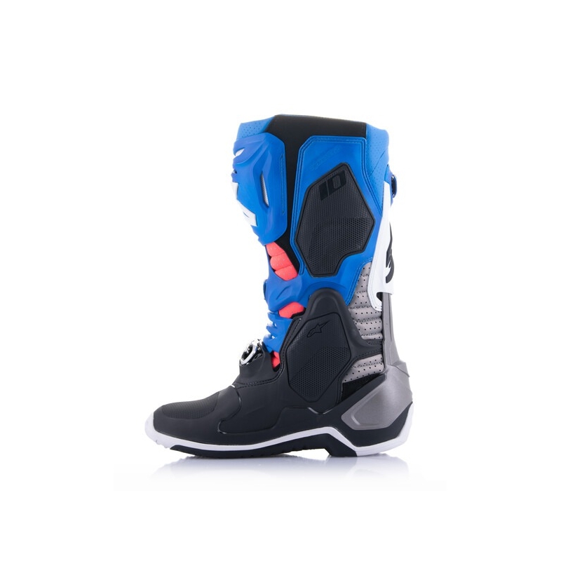 Alpinestars Tech 10 Supervented Perforēti zili-violeti-rozā-balti-pelēki-melni motociklu zābaki