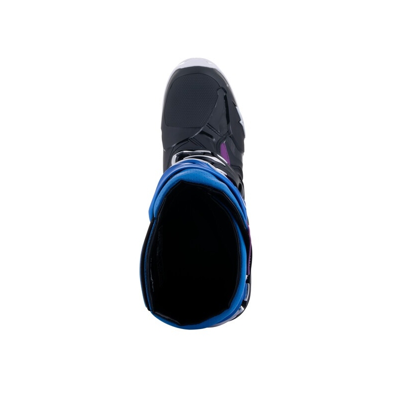 Alpinestars Tech 10 Supervented Perforēti zili-violeti-rozā-balti-pelēki-melni motociklu zābaki