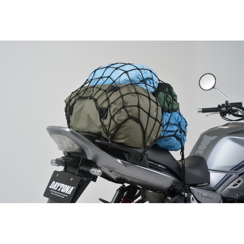 Elastīgs bagāžas tīkls motociklam ar plastmasas āķiem Daytona 50 x 50 cm melns