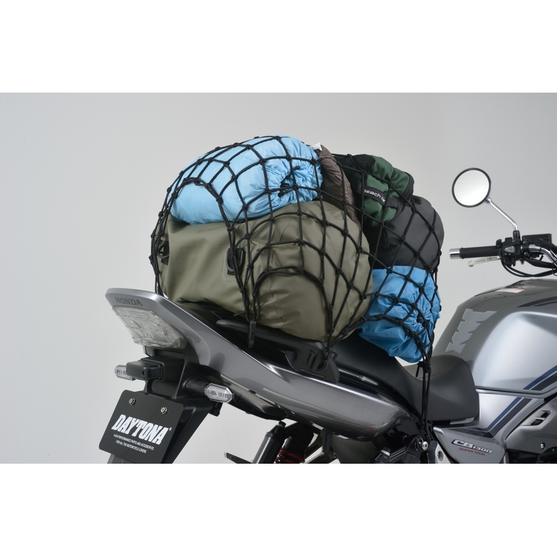 Elastīgs bagāžas tīkls motociklam ar plastmasas āķiem Daytona 60 x 60 cm melns