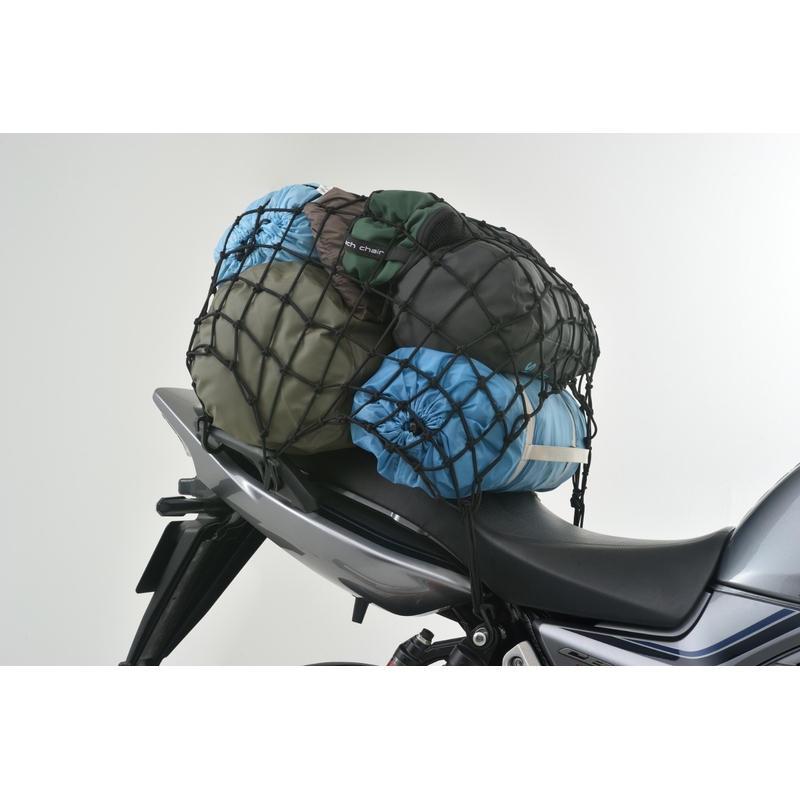 Elastīgs bagāžas tīkls motociklam ar plastmasas āķiem Daytona 60 x 60 cm melns