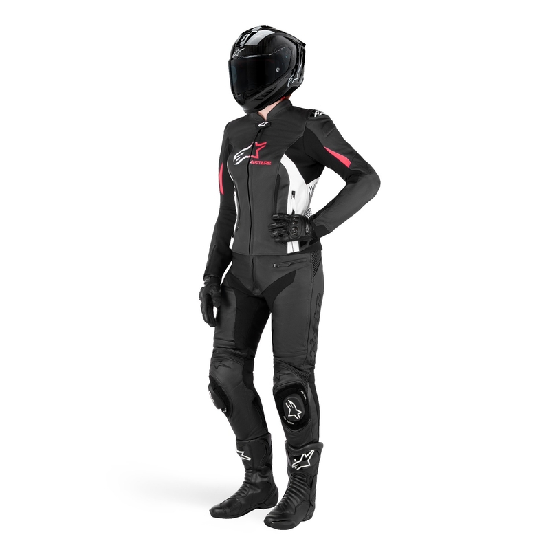 Alpinestars GP PLUS 4 sieviešu motocikla jaka melnā, baltā un rozā krāsā