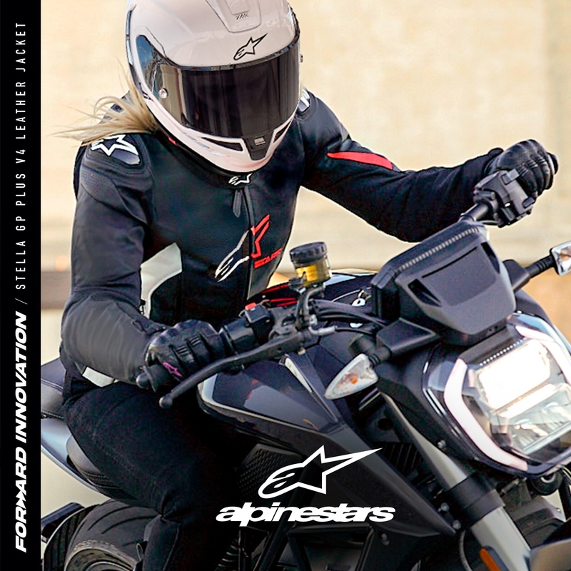 Alpinestars GP PLUS 4 sieviešu motocikla jaka melnā, baltā un rozā krāsā