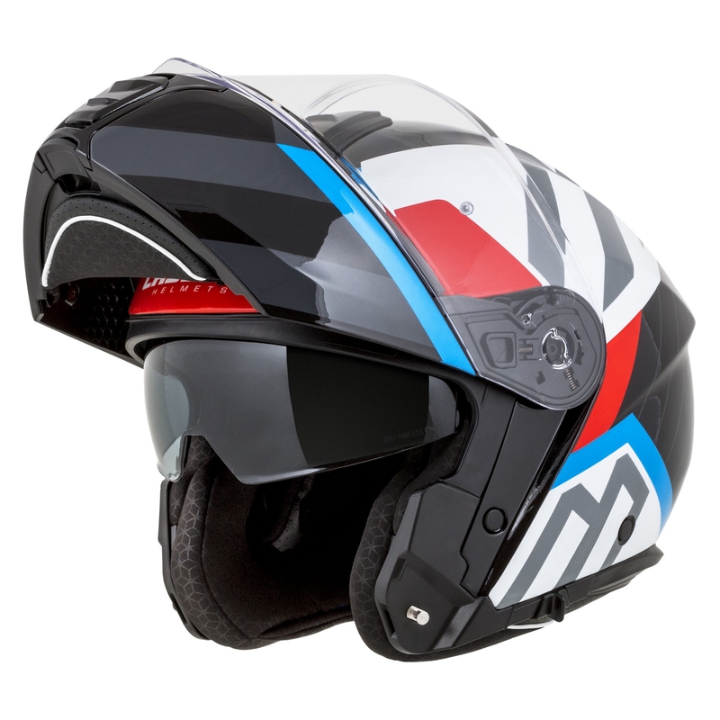 Cassida Modulo 2.1 Profile flip-up motociklu ķivere balta-melnā-zilā-pelēkā krāsā
