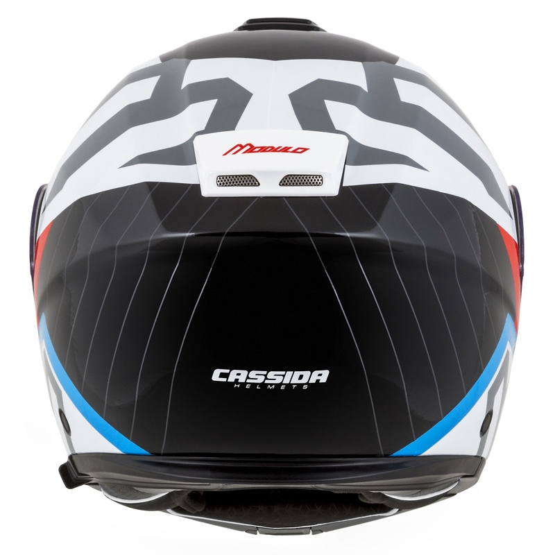 Cassida Modulo 2.1 Profile flip-up motociklu ķivere balta-melnā-zilā-pelēkā krāsā