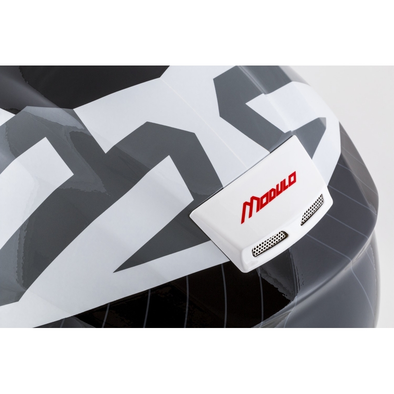 Cassida Modulo 2.1 Profile flip-up motociklu ķivere balta-melnā-zilā-pelēkā krāsā