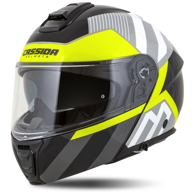 Cassida Modulo 2.1 Profile flip-up motociklu ķivere balta-melna-fluo dzeltena-pelēka
