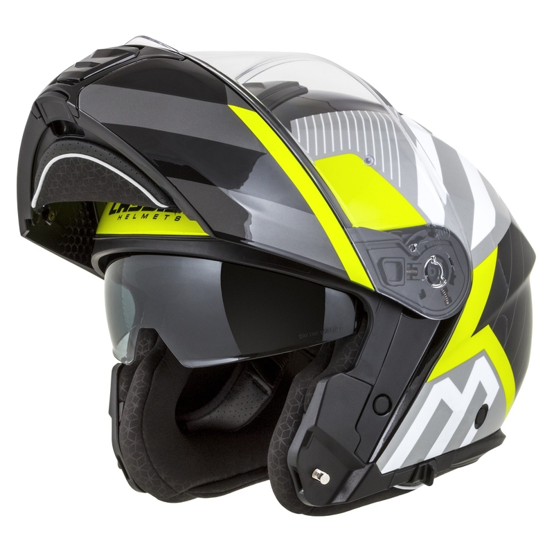 Cassida Modulo 2.1 Profile flip-up motociklu ķivere balta-melna-fluo dzeltena-pelēka
