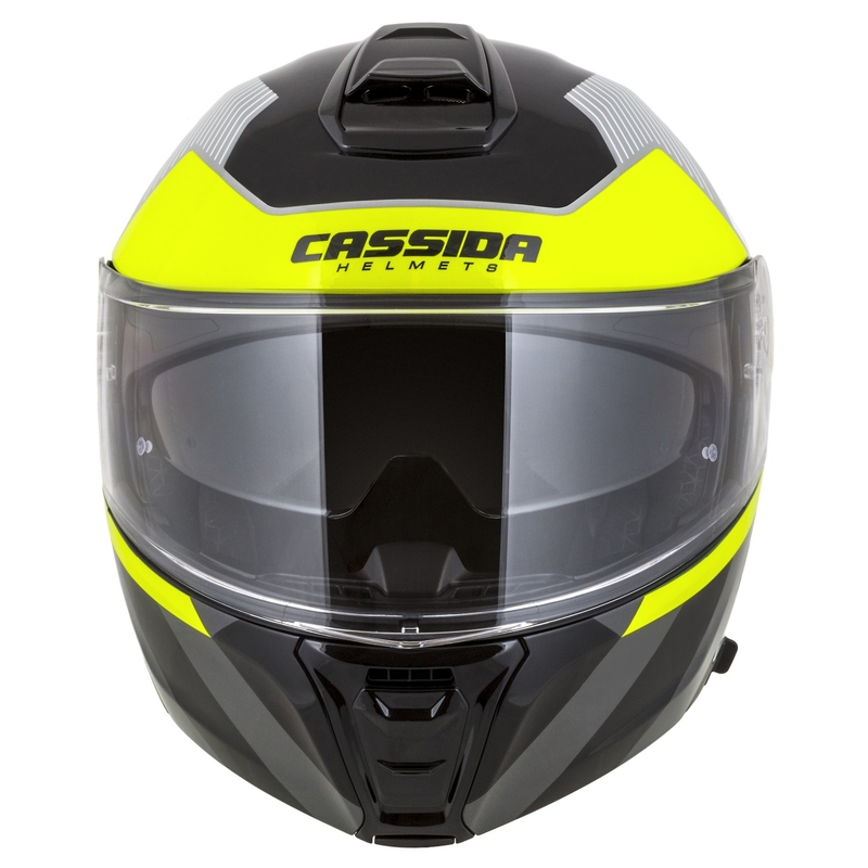 Cassida Modulo 2.1 Profile flip-up motociklu ķivere balta-melna-fluo dzeltena-pelēka