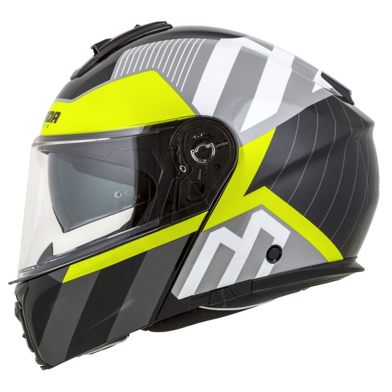 Cassida Modulo 2.1 Profile flip-up motociklu ķivere balta-melna-fluo dzeltena-pelēka