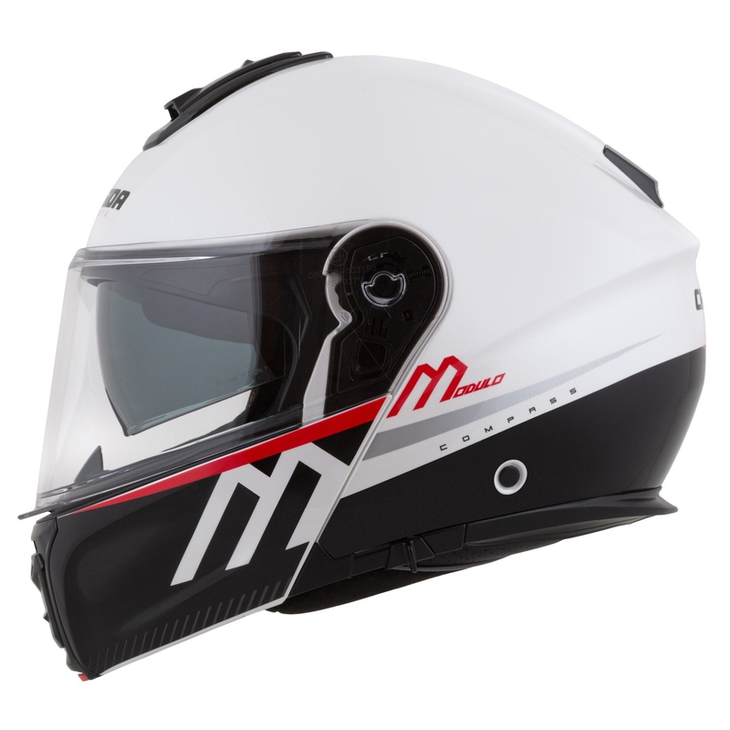 Cassida Modulo 2.1 Compass flip-up motociklu ķivere perlamutrs balta-melna-melna-arkana-sudraba