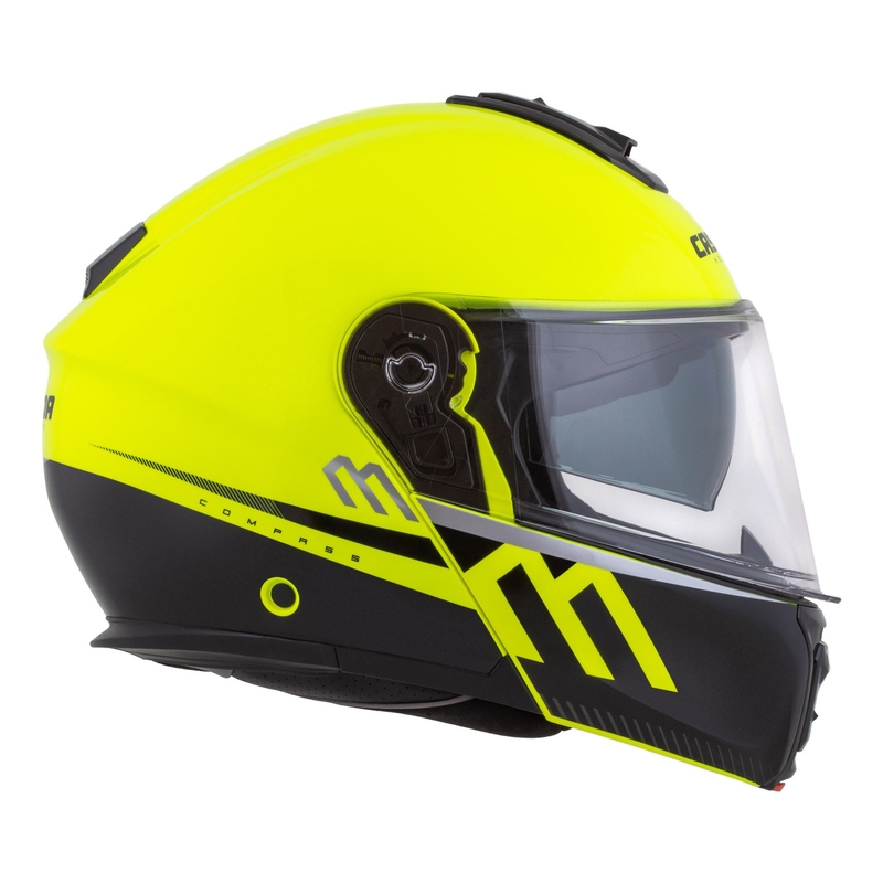 Cassida Modulo 2.1 Compass fluo dzeltenā-melnā-sudrabsarkanā flip-up moto ķivere