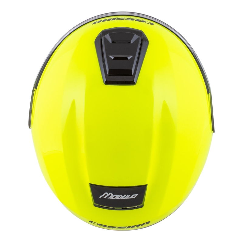 Cassida Modulo 2.1 Compass fluo dzeltenā-melnā-sudrabsarkanā flip-up moto ķivere