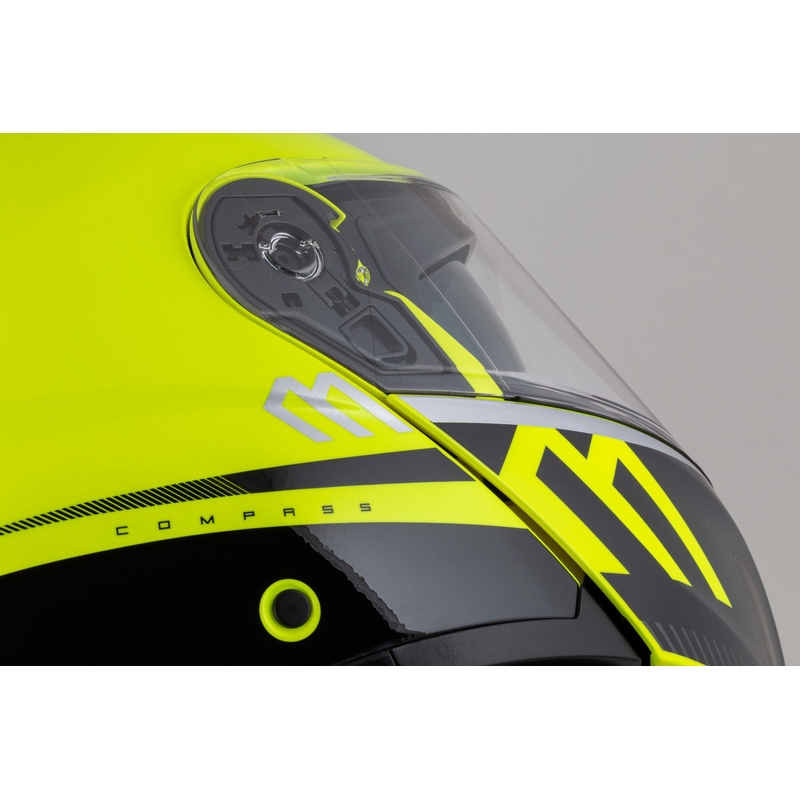 Cassida Modulo 2.1 Compass fluo dzeltenā-melnā-sudrabsarkanā flip-up moto ķivere