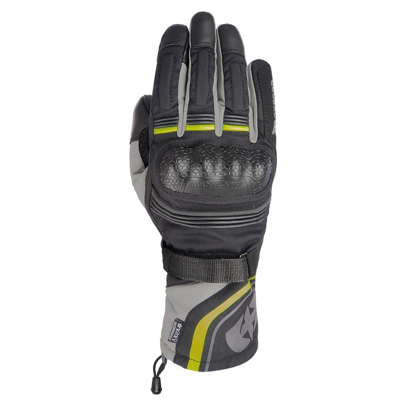 Oxford Montreal 4.0 DRY2DRY™ melni-pelēki-fluo dzelteni motocikla cimdi