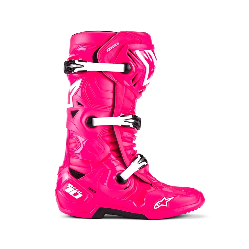 Alpinestars Tech 10 rozā-melni-balti motocikla zābaki