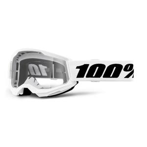 Bērnu motokrosa brilles 100% STRATA 2 baltas caurspīdīgas pleksi
