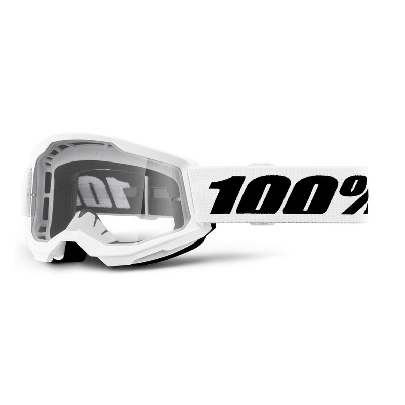 Bērnu motokrosa brilles 100% STRATA 2 baltas caurspīdīgas pleksi