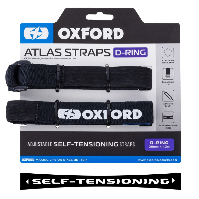 Oxford Atlas D-Ring bagāžas siksnas 2 gab. melnas 26 mm x 1,2 m