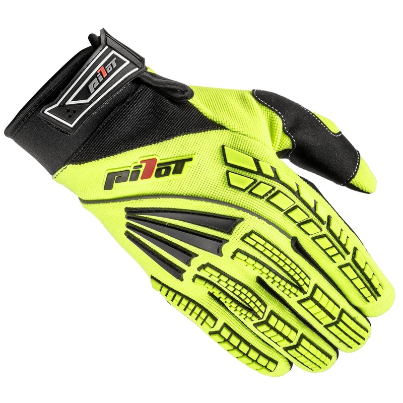 Bērnu motokrosa cimdi Pilot Pioneer fluo dzelteni-melni-sarkani