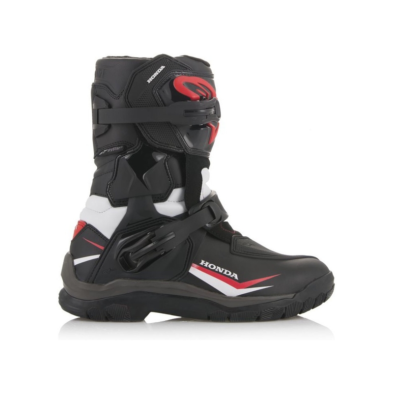 Alpinestars Belize Drystar Honda kolekcijas melni, balti un sarkani motocikla zābaki