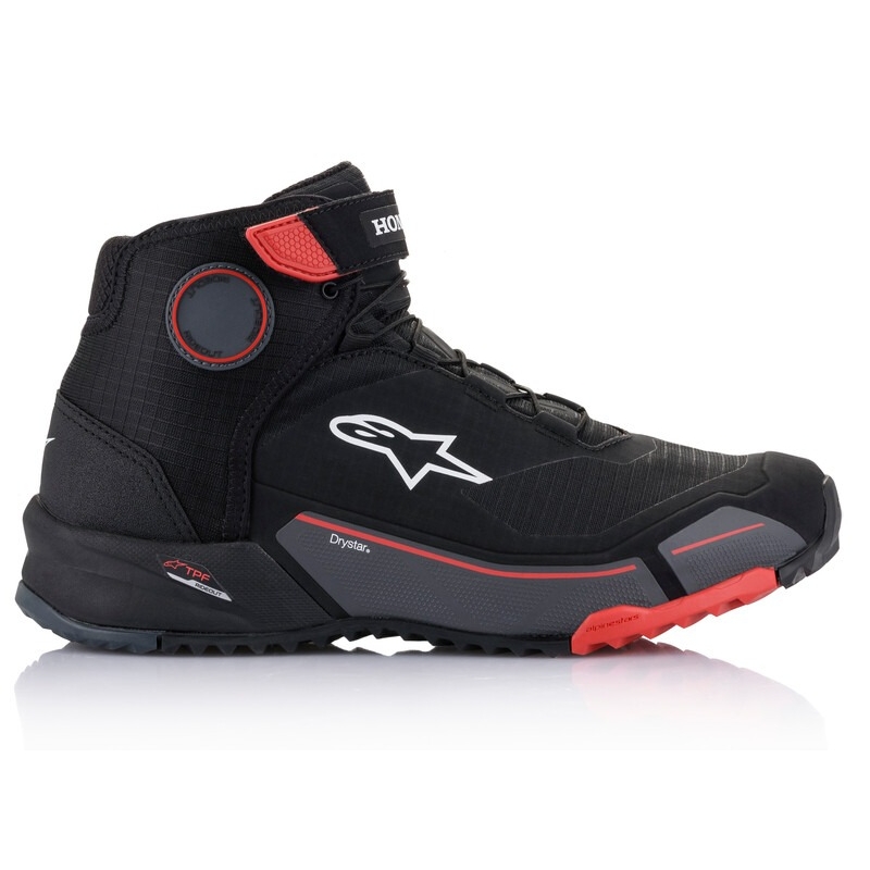 Alpinestars CR-X Drystar Honda kolekcijas melni-sarkani-pelēki motocikla zābaki