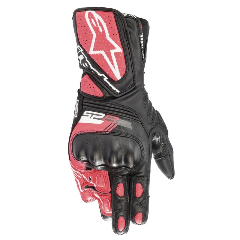 Alpinestars SP-8 sieviešu motocikla cimdi melnā, baltā un rozā krāsā