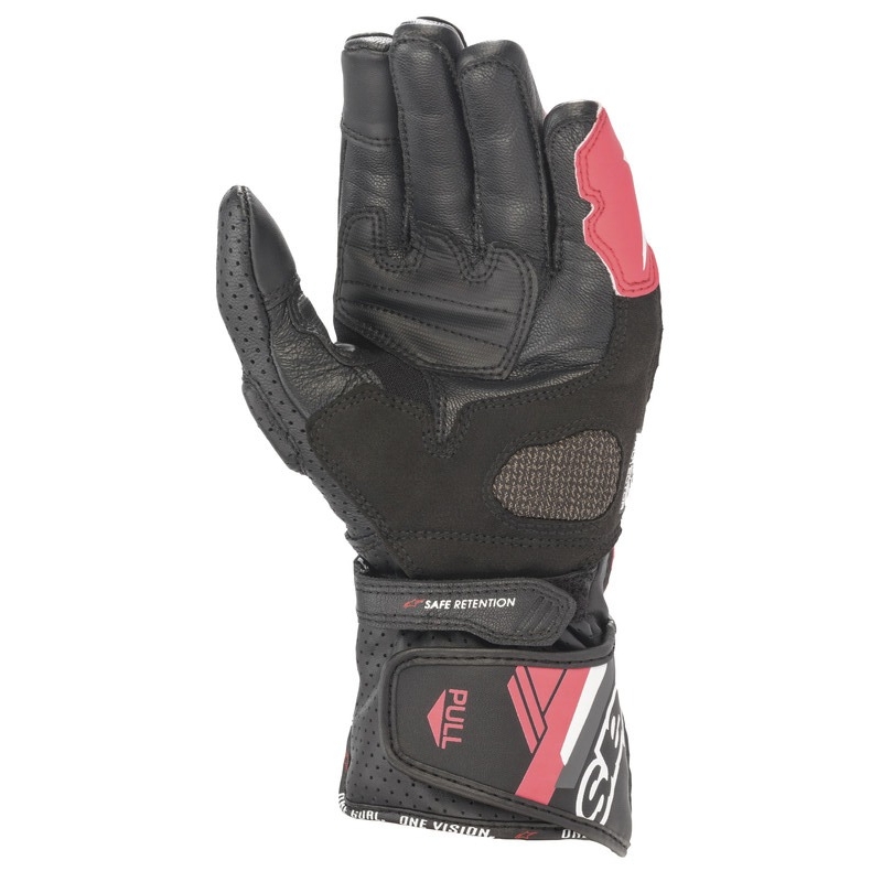 Alpinestars SP-8 sieviešu motocikla cimdi melnā, baltā un rozā krāsā