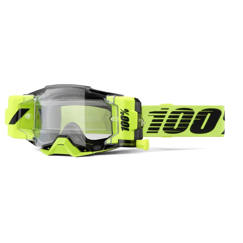 Motokrosa brilles 100% - ASV Armega Forecast fluo green (caurspīdīgs stikls)