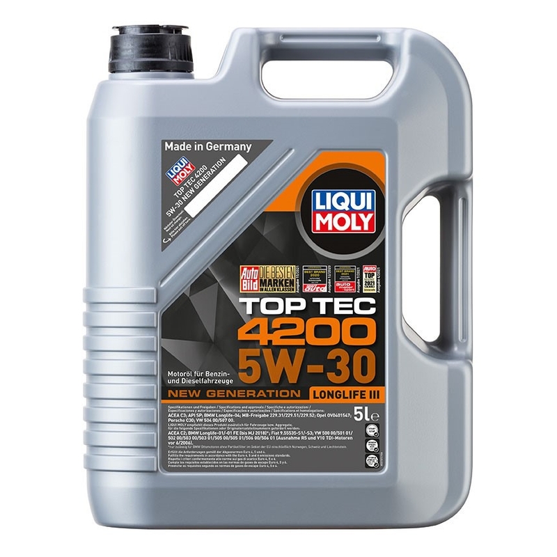 LIQUI MOLY Top Tec 4200 5W-30 Jaunās paaudzes 5 l sintētiskā motoreļļa