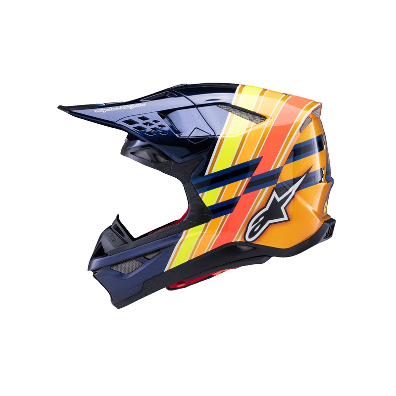 Alpinestars Supertech S-M10 motokrosa ķivere TROY LEE DESIGNS perlamutra zilā-fluo oranžā-dzeltenā-sarkanā krāsā