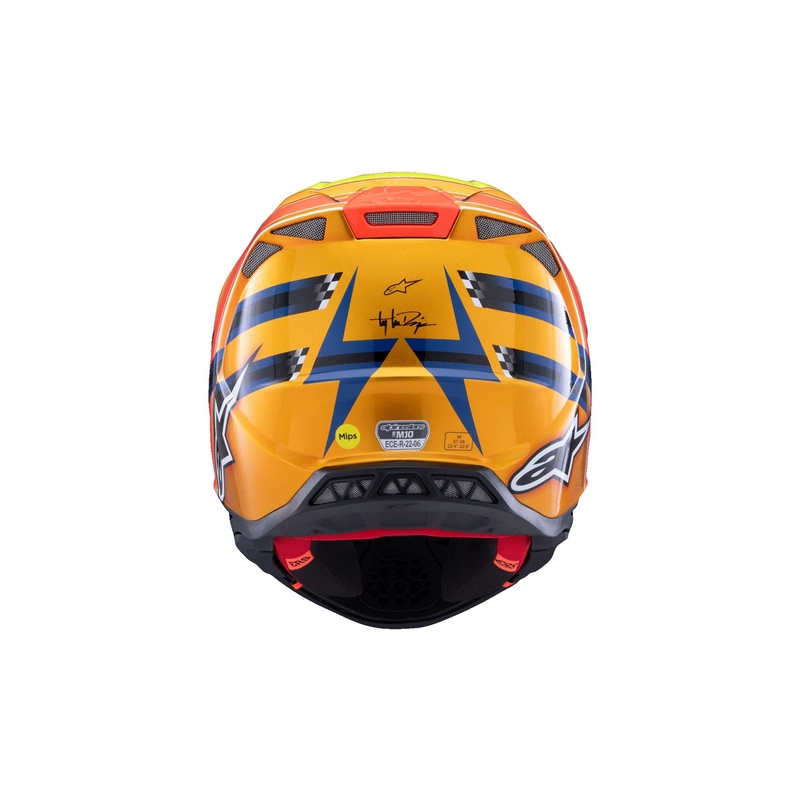 Alpinestars Supertech S-M10 motokrosa ķivere TROY LEE DESIGNS perlamutra zilā-fluo oranžā-dzeltenā-sarkanā krāsā