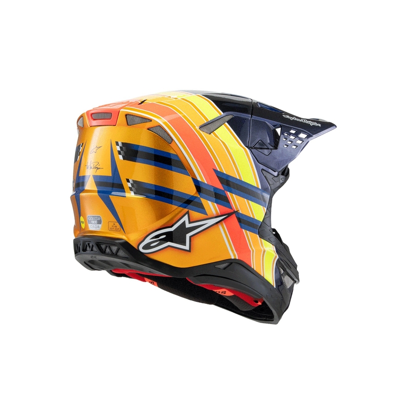 Alpinestars Supertech S-M10 motokrosa ķivere TROY LEE DESIGNS perlamutra zilā-fluo oranžā-dzeltenā-sarkanā krāsā
