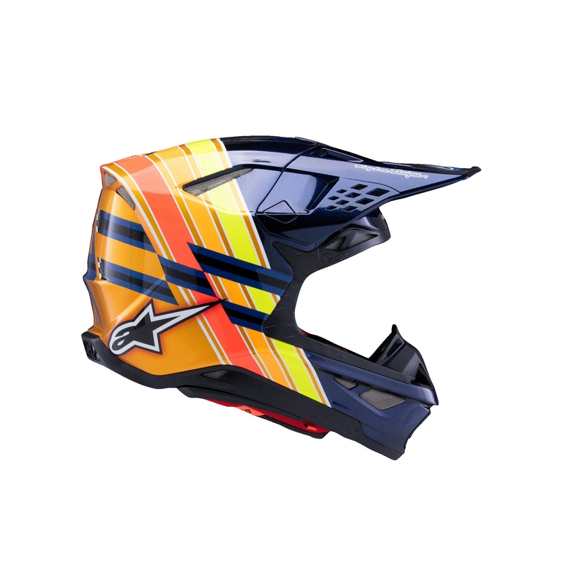 Alpinestars Supertech S-M10 motokrosa ķivere TROY LEE DESIGNS perlamutra zilā-fluo oranžā-dzeltenā-sarkanā krāsā