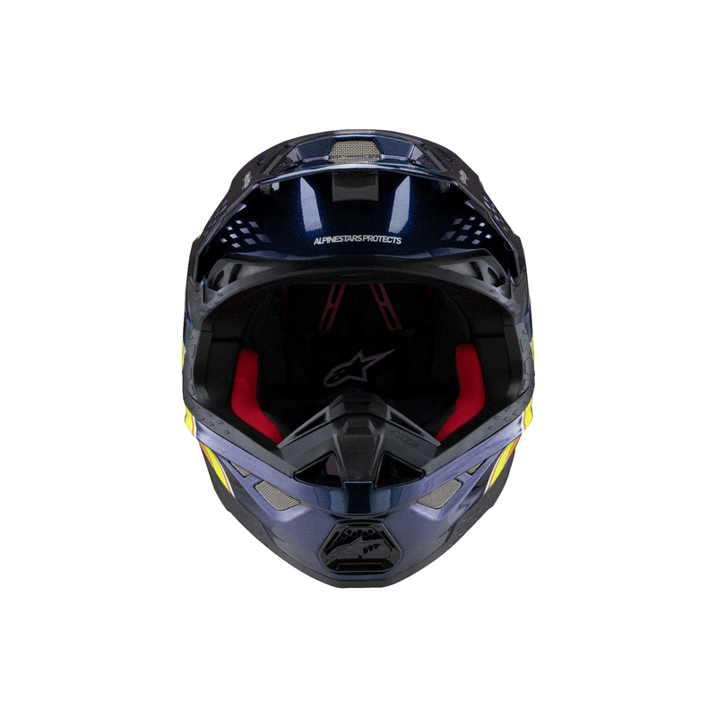 Alpinestars Supertech S-M10 motokrosa ķivere TROY LEE DESIGNS perlamutra zilā-fluo oranžā-dzeltenā-sarkanā krāsā