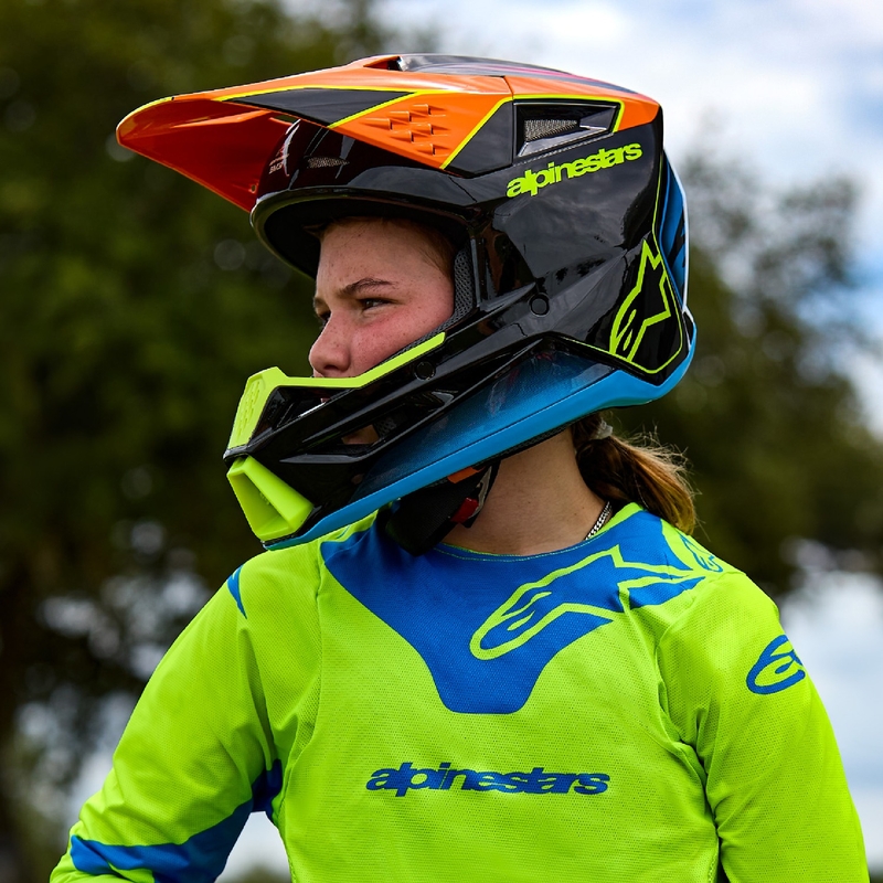 Bērnu motokrosa ķivere Alpinestars S-M3 FRAY melna-fluo oranža-fluo dzeltena-turkīza