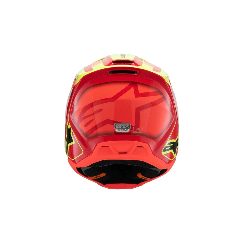 Bērnu motokrosa ķivere Alpinestars S-M3 FRAY sarkanā-fluo dzeltenā-melnā krāsā