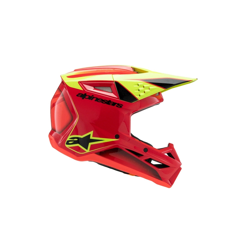 Bērnu motokrosa ķivere Alpinestars S-M3 FRAY sarkanā-fluo dzeltenā-melnā krāsā